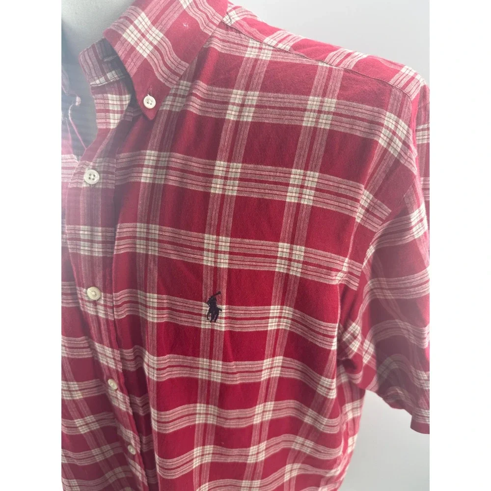 Polo Ralph Lauren Blaire Mens Red White Plaid Short Sleeve Button Down Shirt Med
